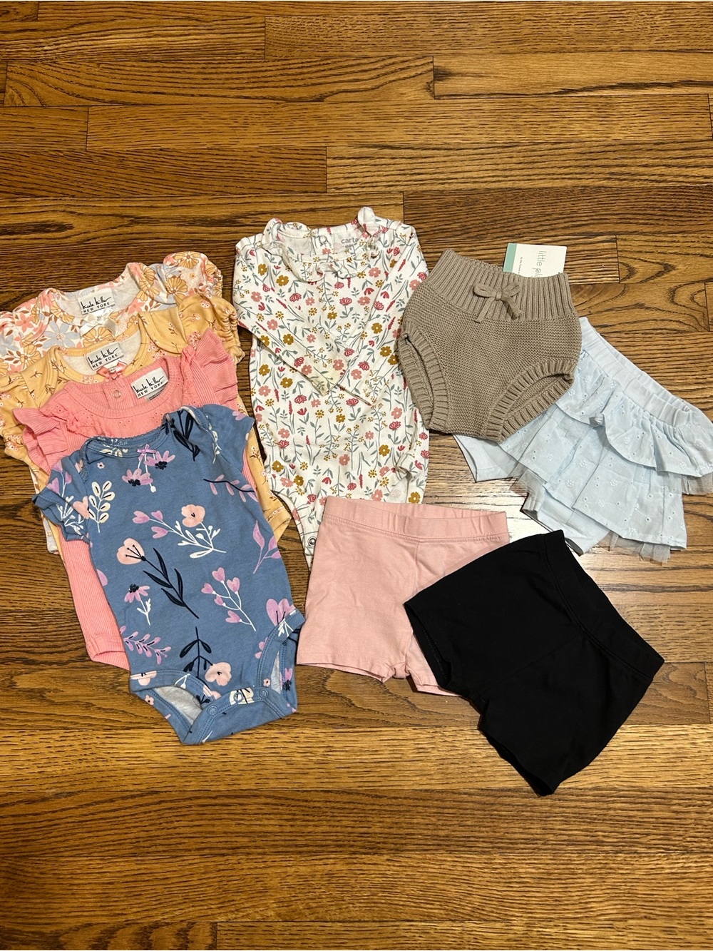 Baby Girls Floral & Solid Bodysuit + Shorts Bundle - Blue, Pink, Cream, Black